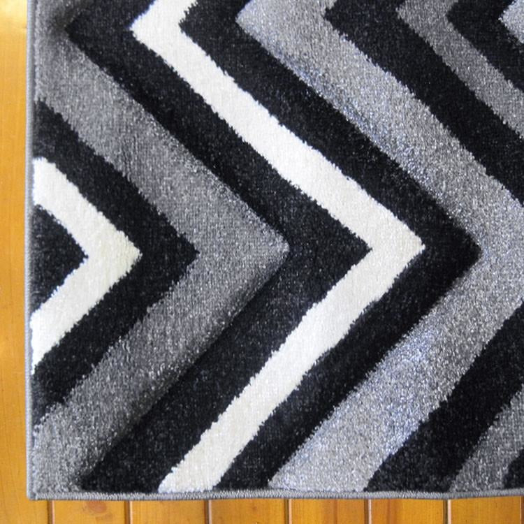 Dover Chevron Pattern Black Grey White Modern Rug - 2
