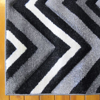 Dover Chevron Pattern Black Grey White Modern Rug - 2