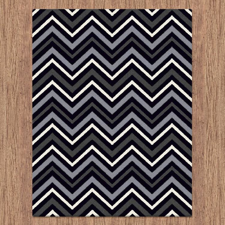 Dover Chevron Pattern Black Grey White Modern Rug - 4