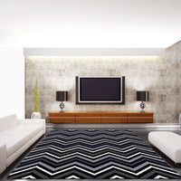 Dover Chevron Pattern Black Grey White Modern Rug - 5