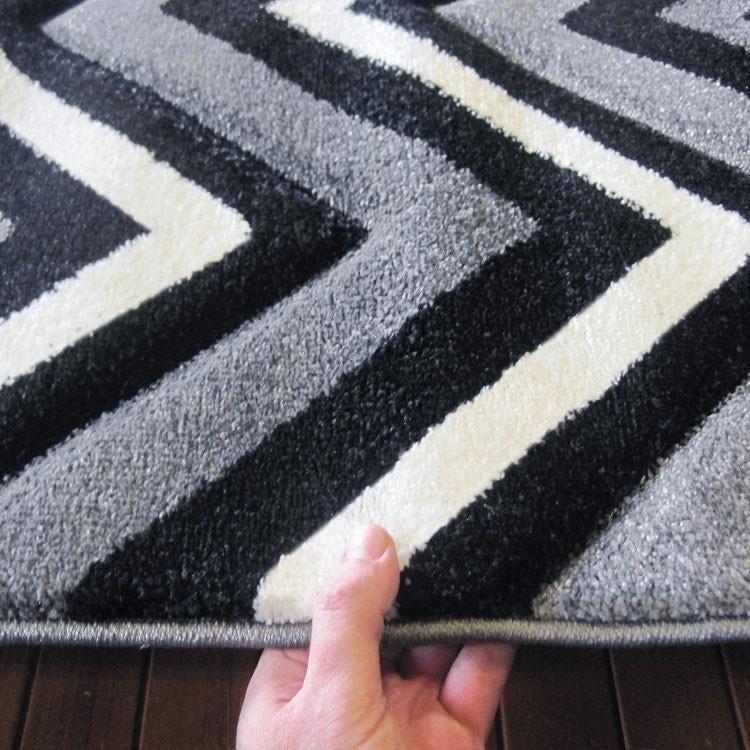 Dover Chevron Pattern Black Grey White Modern Rug - 6