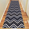 Dover Chevron Pattern Black Grey White Modern Rug Runner