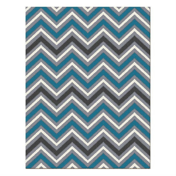Dover Chevron Pattern Blue Grey Beige Modern Rug - 1