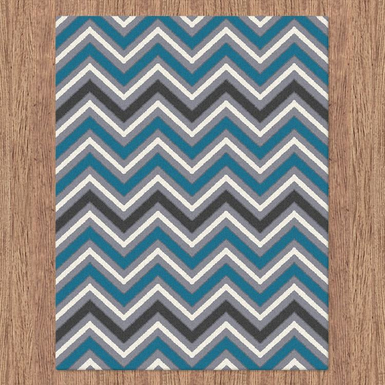 Dover Chevron Pattern Blue Grey Beige Modern Rug - 4