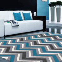 Dover Chevron Pattern Blue Grey Beige Modern Rug - 5