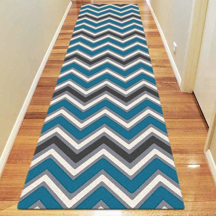 Dover Chevron Pattern Blue Grey Beige Modern Rug Runner