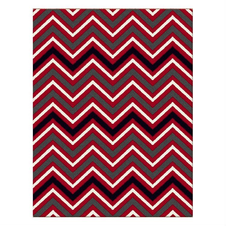 Dover Chevron Pattern Red Black Grey Beige Modern Rug - 1