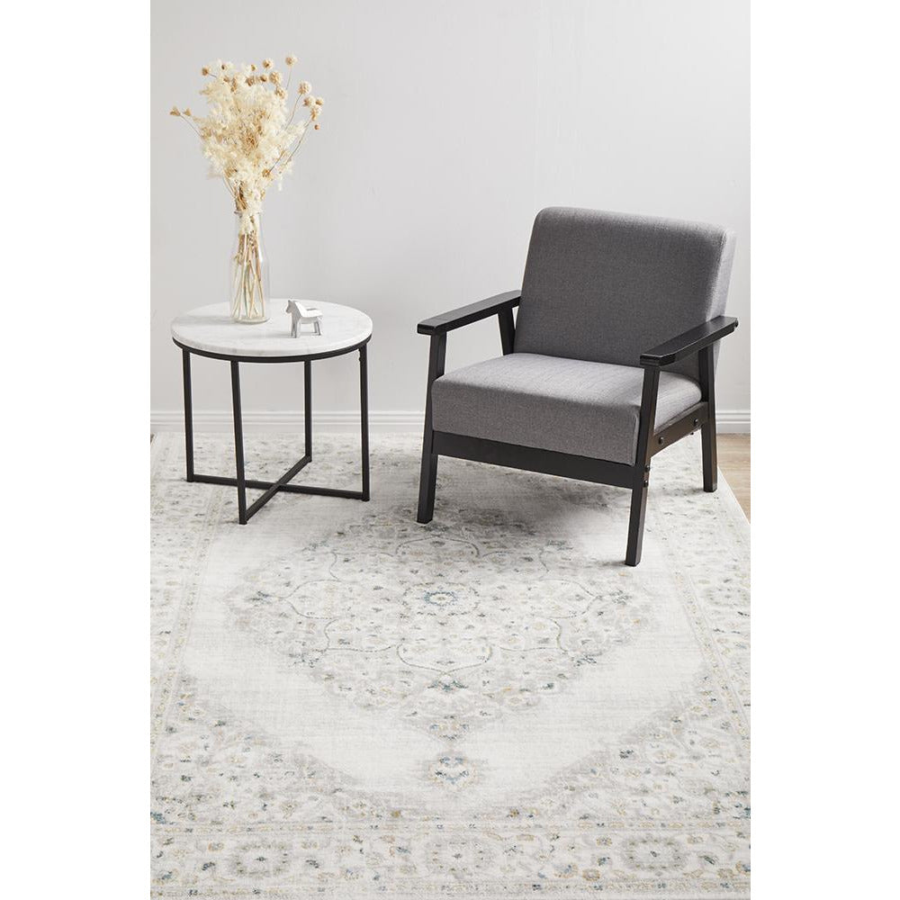 Tomsk 1202 White Grey Yellow Teal Transitional Patterned Rug - Rugs Of Beauty - 3