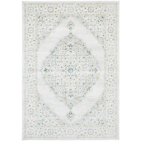 Tomsk 1202 White Grey Yellow Teal Transitional Patterned Rug - Rugs Of Beauty - 1