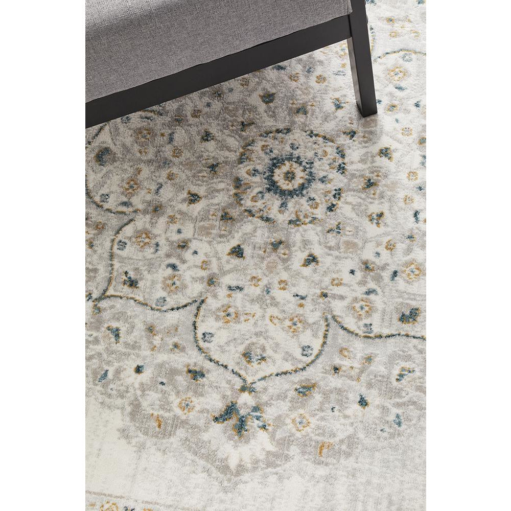 Tomsk 1202 White Grey Yellow Teal Transitional Patterned Rug - Rugs Of Beauty - 5