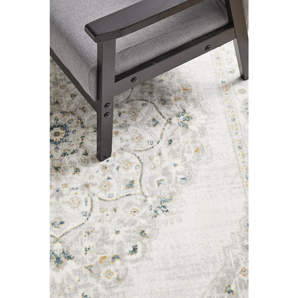 Tomsk 1202 White Grey Yellow Teal Transitional Patterned Rug - Rugs Of Beauty - 8