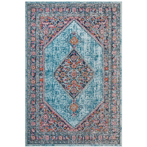 Menhit Blue Multi Coloured Transitional Patterned Rug - Rugs Of Beauty - 1