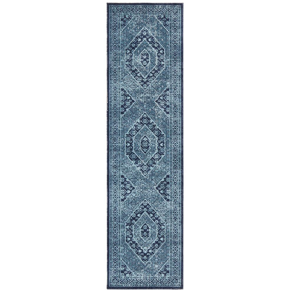 Menhit Blue Transitional Patterned Runner Rug - Rugs Of Beauty - 1