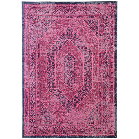 Menhit Magenta Navy Blue Transitional Patterned Rug - Rugs Of Beauty - 1