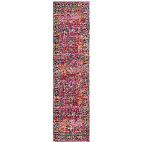 Menhit Pink Multi Coloured Transitional Patterned Runner Rug - Rugs Of Beauty - 1