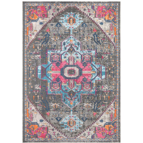 Menhit Grey Multi Coloured Transitional Patterned Rug - Rugs Of Beauty - 1