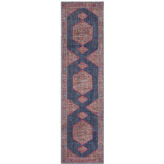 Menhit Navy Blue Multi Coloured Transitional Patterned Runner Rug - Rugs Of Beauty - 1