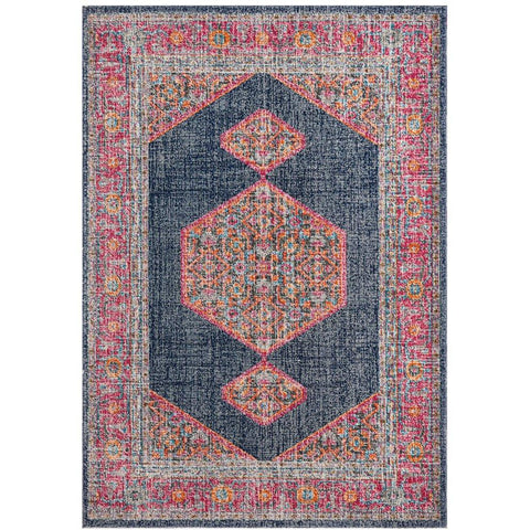 Menhit Navy Blue Multi Coloured Transitional Patterned Rug - Rugs Of Beauty - 1