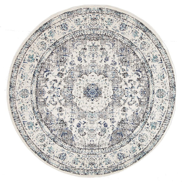 Lille Beige Blue Grey Transitional Round Designer Rug - Rugs Of Beauty - 1