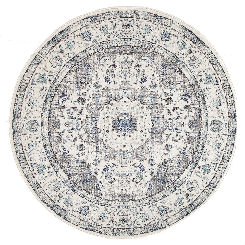Lille Beige Blue Grey Transitional Round Designer Rug - Rugs Of Beauty - 1