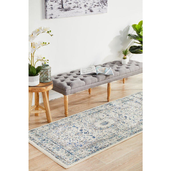 Lille Beige Blue Grey Transitional Designer Runner Rug - Rugs Of Beauty - 3