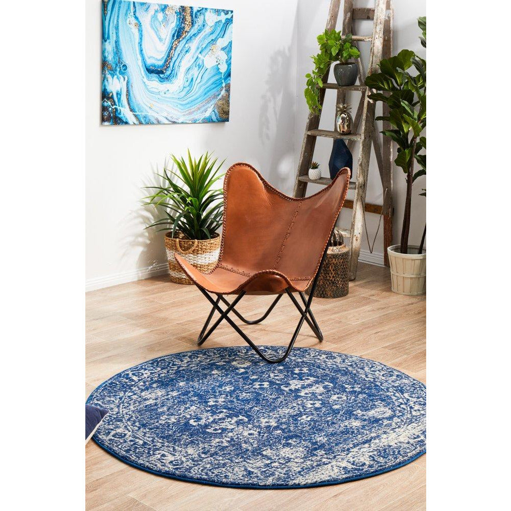 Melaka Navy Blue Round Transitional Designer Rug - Rugs Of Beauty - 3