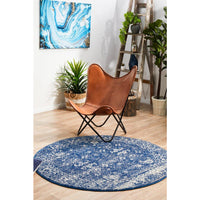 Melaka Navy Blue Round Transitional Designer Rug - Rugs Of Beauty - 3
