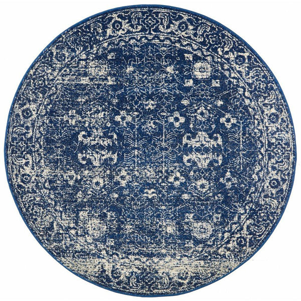 Melaka Navy Blue Round Transitional Designer Rug - Rugs Of Beauty - 1