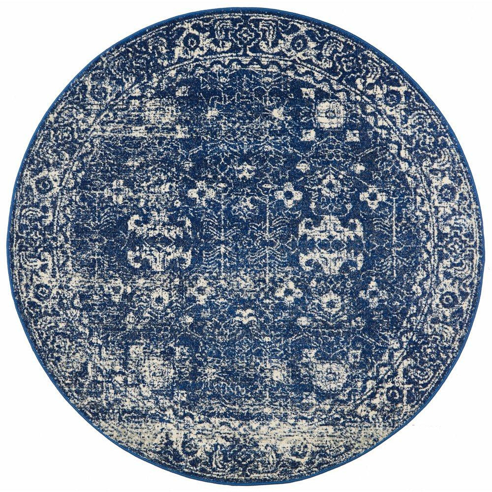 Melaka Navy Blue Round Transitional Designer Rug - Rugs Of Beauty - 1