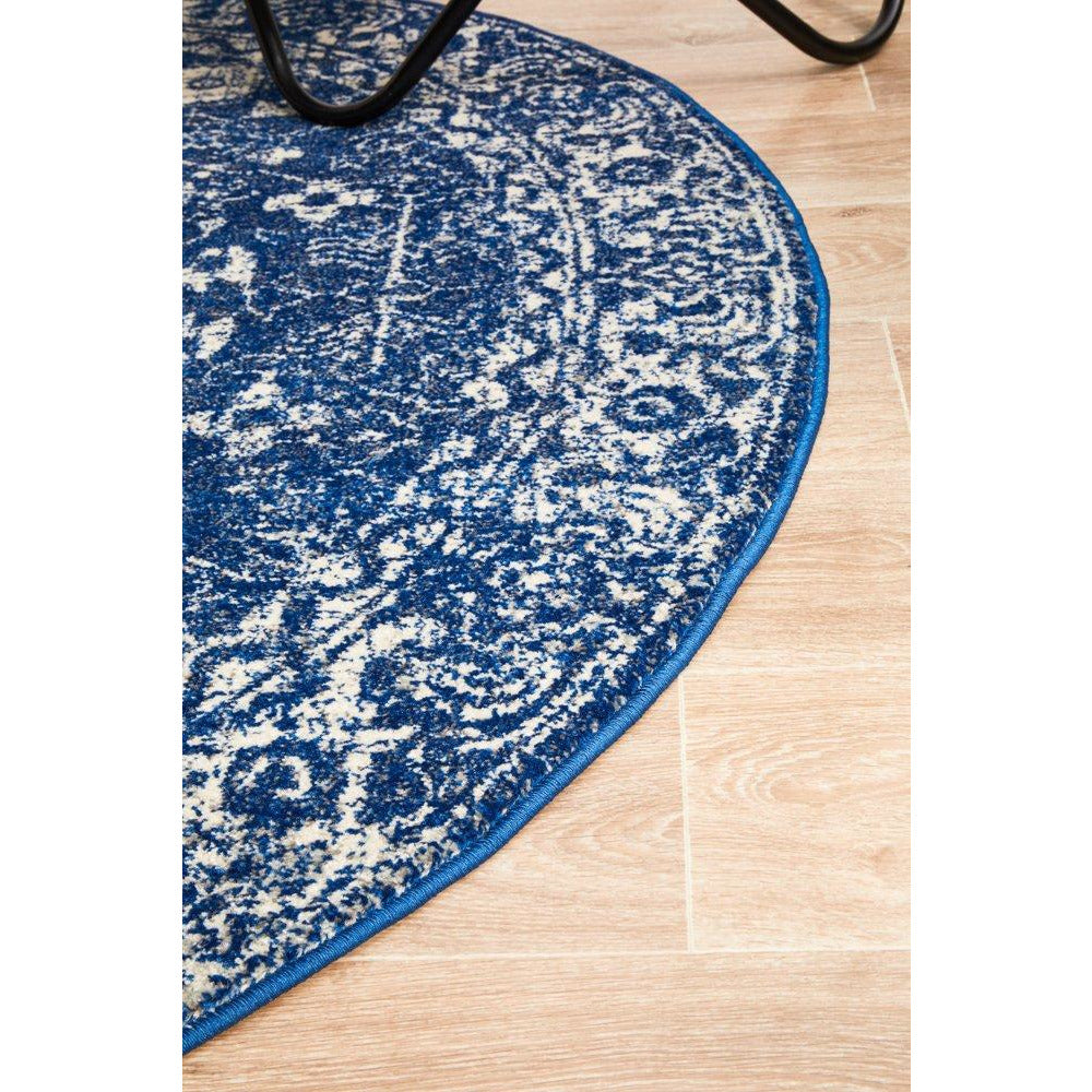 Melaka Navy Blue Round Transitional Designer Rug - Rugs Of Beauty - 6