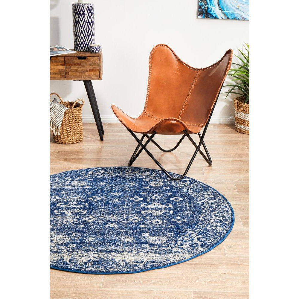 Melaka Navy Blue Round Transitional Designer Rug - Rugs Of Beauty - 2