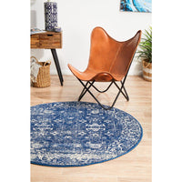 Melaka Navy Blue Round Transitional Designer Rug - Rugs Of Beauty - 2