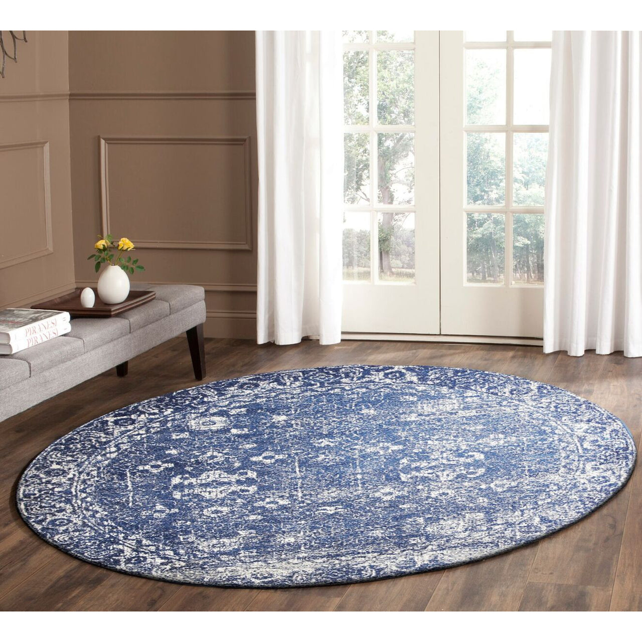 Melaka Navy Blue Round Transitional Designer Rug - Rugs Of Beauty - 8