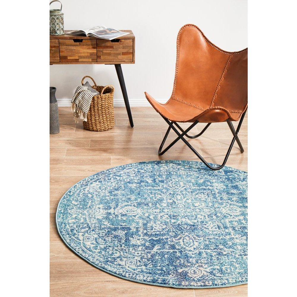 Madrid Transitional Blue Round Designer Rug - Rugs Of Beauty - 2