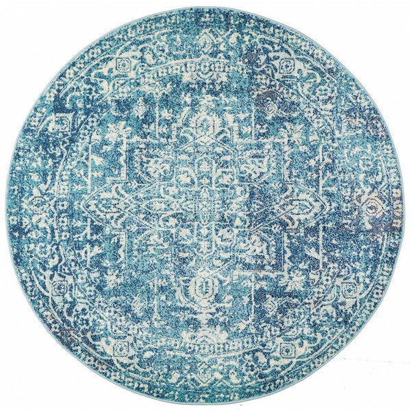 Madrid Transitional Blue Round Designer Rug - Rugs Of Beauty - 1
