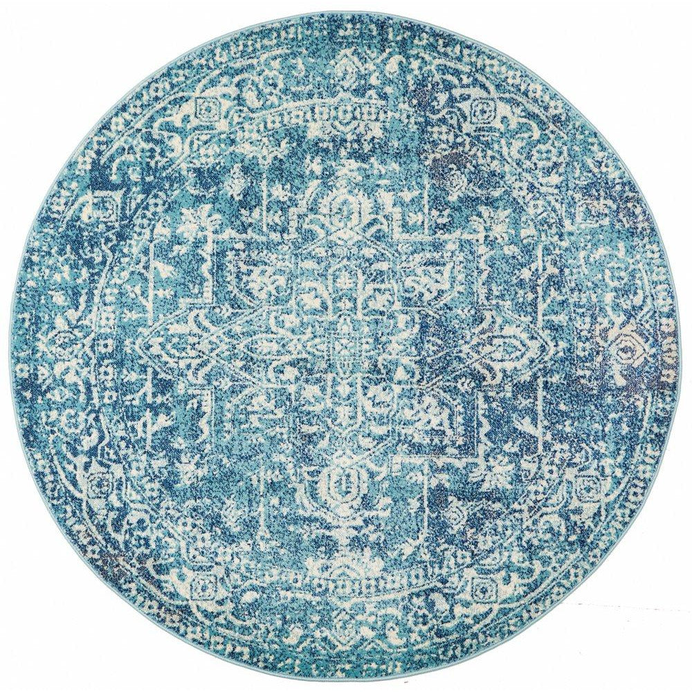 Madrid Transitional Blue Round Designer Rug - Rugs Of Beauty - 1