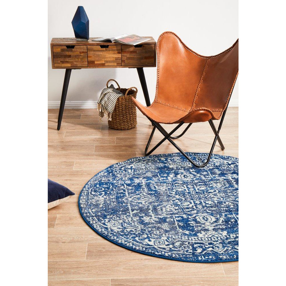 Santiago Transitional Navy Blue Round Designer Rug - Rugs Of Beauty - 4