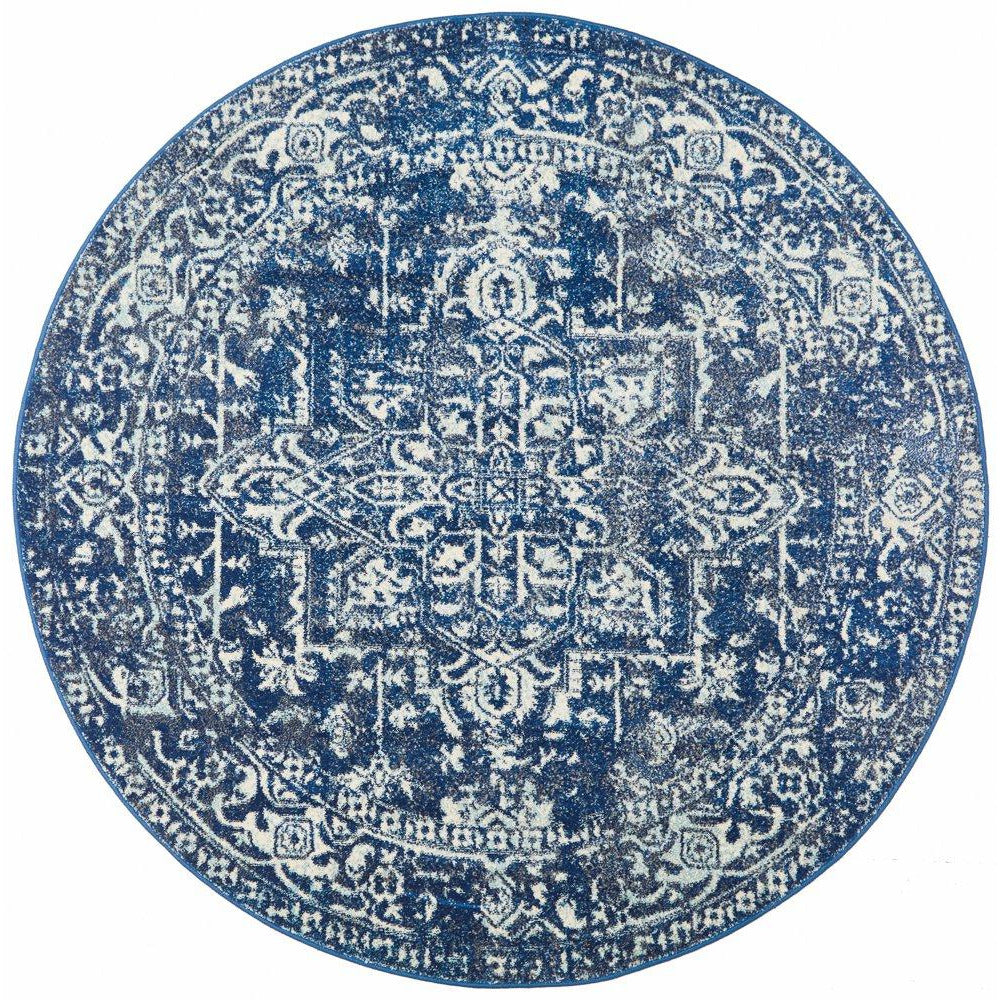 Santiago Transitional Navy Blue Round Designer Rug - Rugs Of Beauty - 1