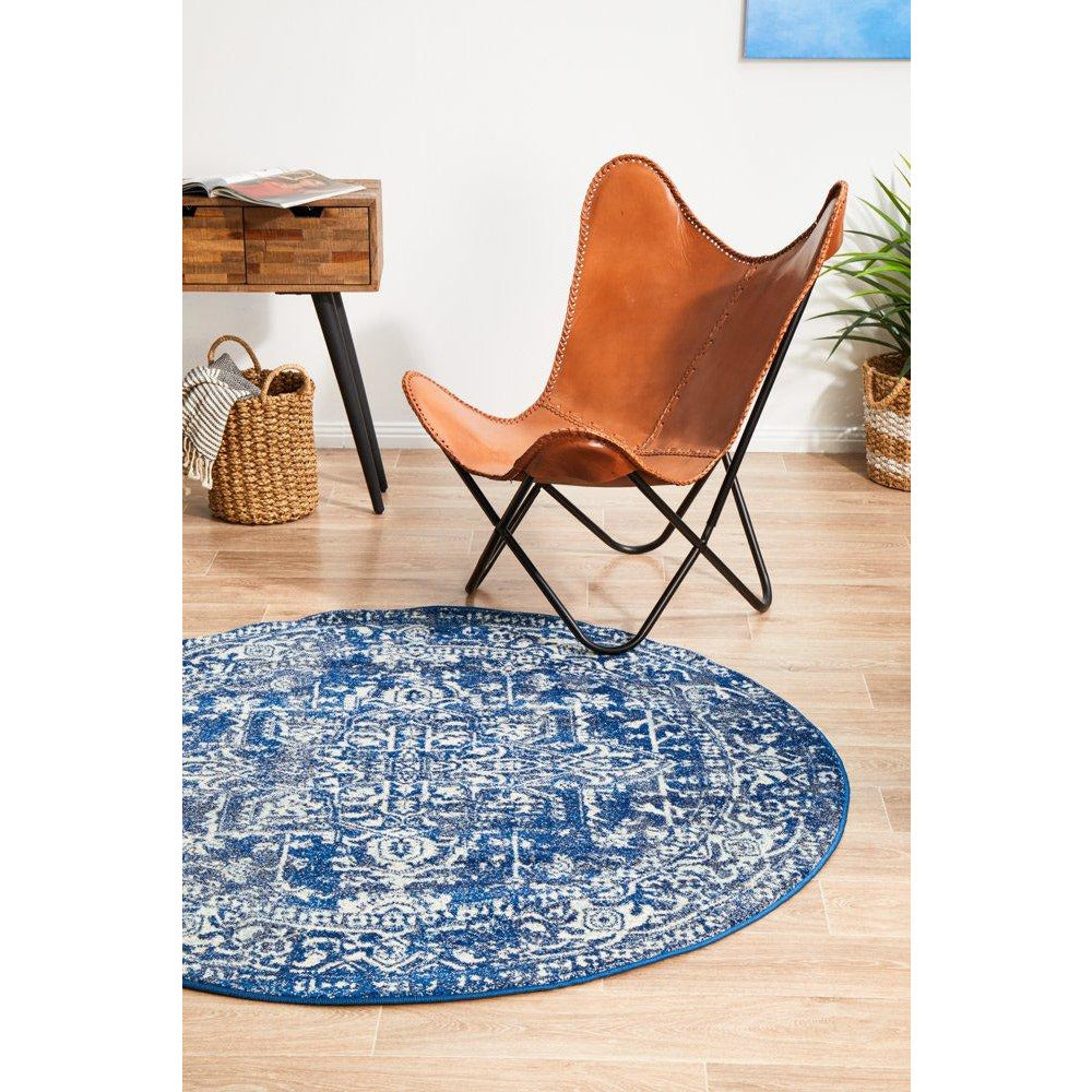 Santiago Transitional Navy Blue Round Designer Rug - Rugs Of Beauty - 2