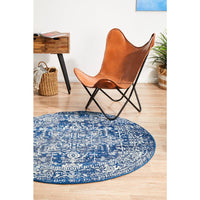 Santiago Transitional Navy Blue Round Designer Rug - Rugs Of Beauty - 2