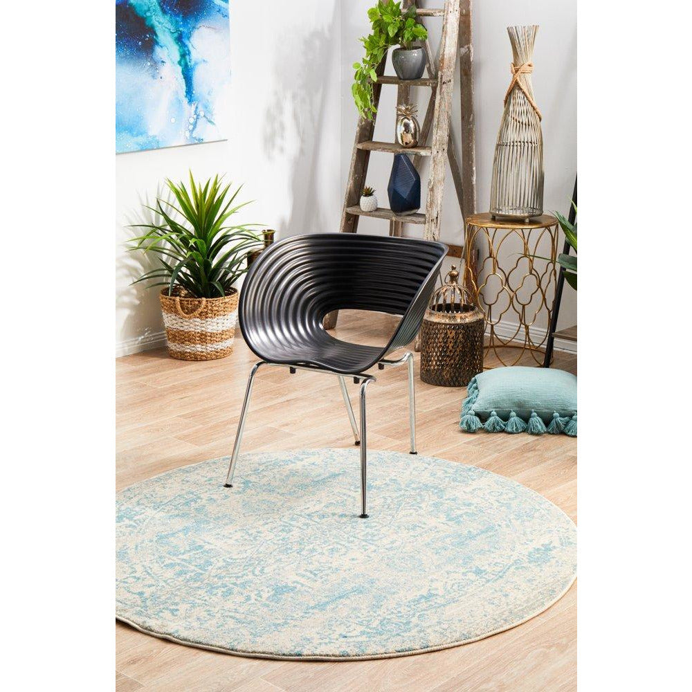 Kazan Transitional Beige Light Blue Round Designer Rug - Rugs Of Beauty - 3