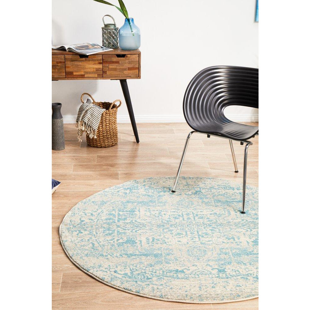 Kazan Transitional Beige Light Blue Round Designer Rug - Rugs Of Beauty - 4