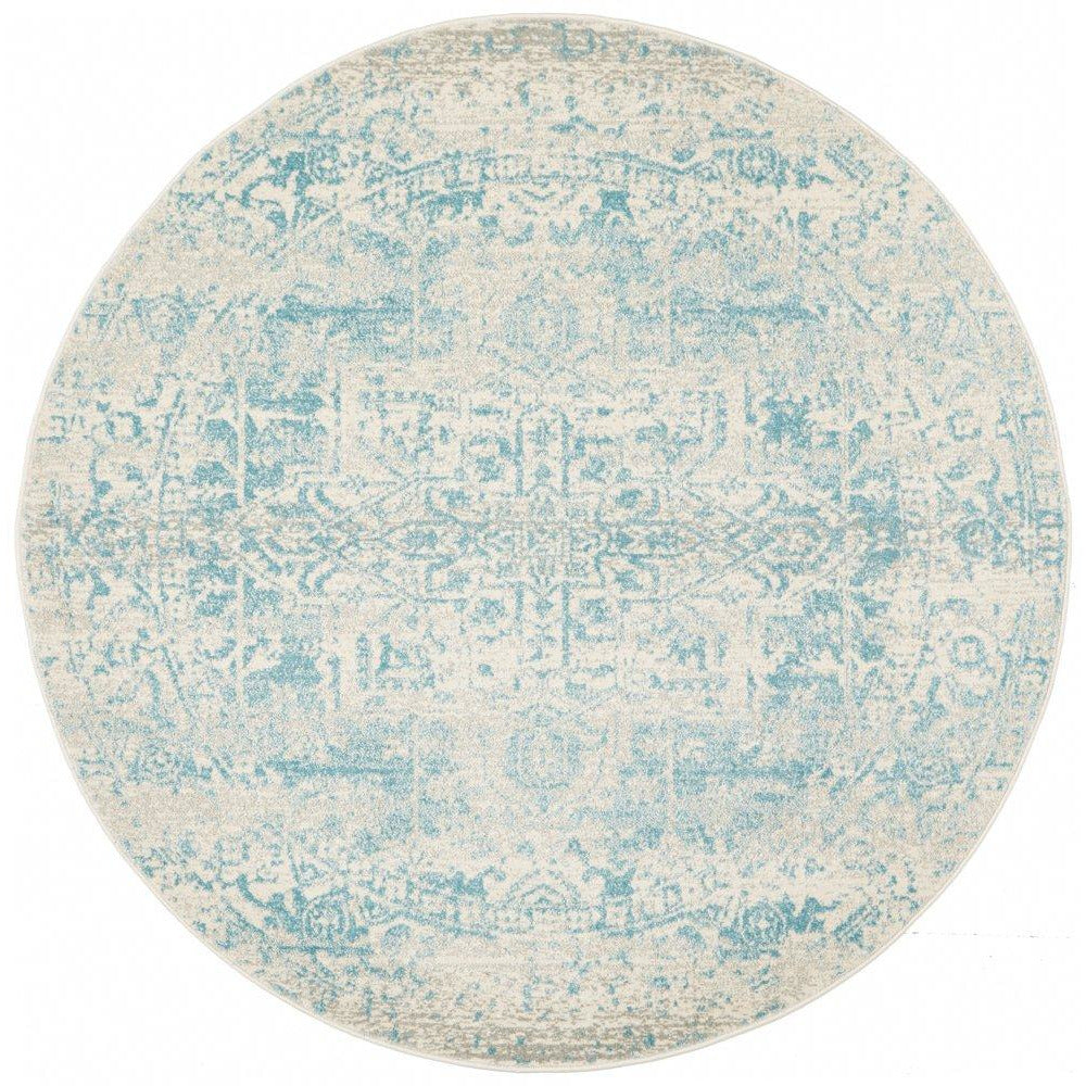 Kazan Transitional Beige Light Blue Round Designer Rug - Rugs Of Beauty - 1