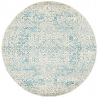Kazan Transitional Beige Light Blue Round Designer Rug - Rugs Of Beauty - 1