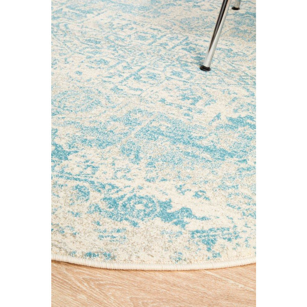 Kazan Transitional Beige Light Blue Round Designer Rug - Rugs Of Beauty - 6