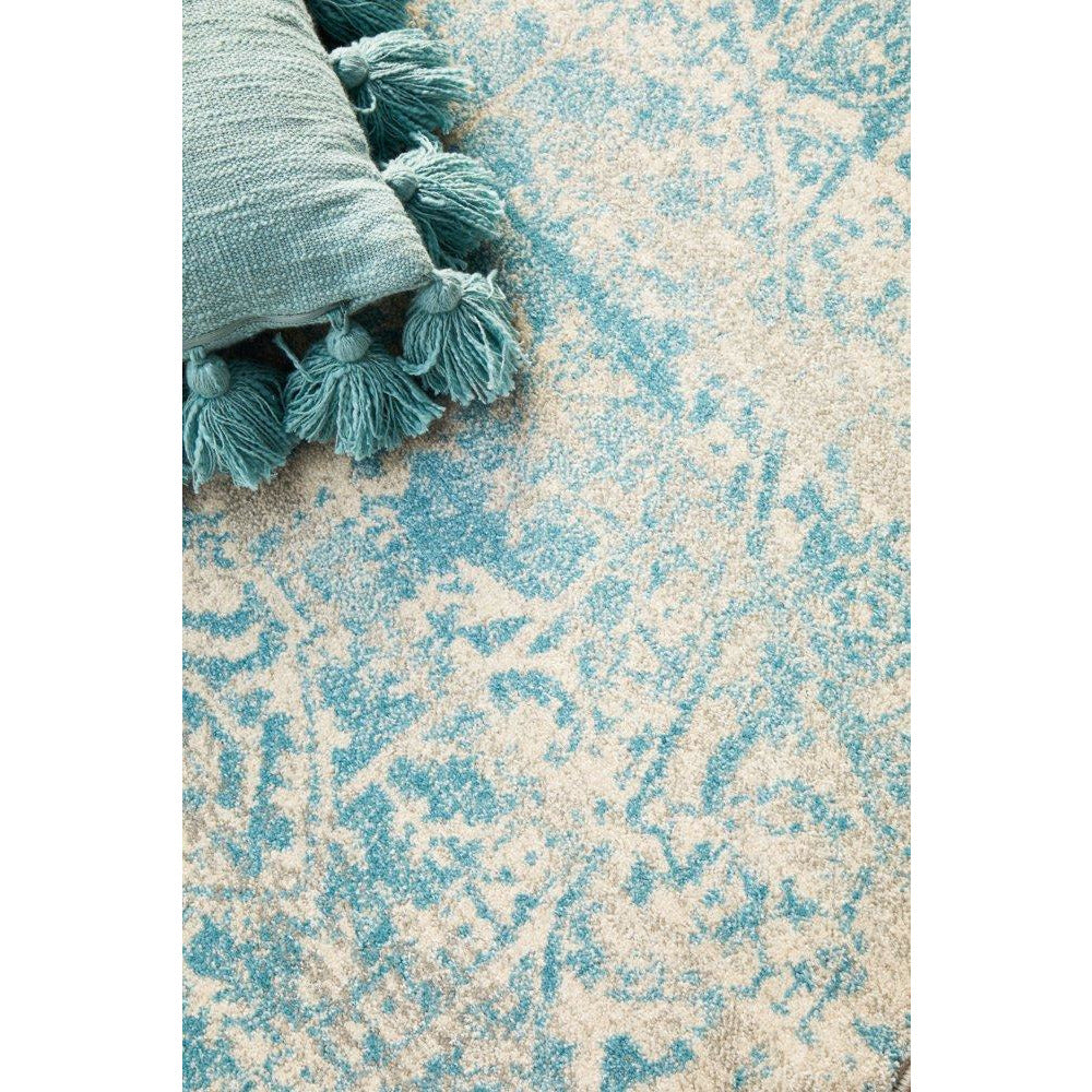 Kazan Transitional Beige Light Blue Round Designer Rug - Rugs Of Beauty - 5