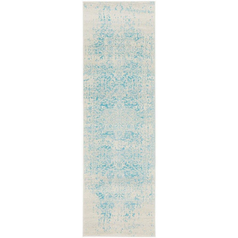 Kazan Transitional Beige Light Blue Designer Runner Rug - Rugs Of Beauty - 1