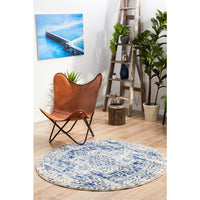 Slana Transitional White Navy Round Designer Rug - Rugs Of Beauty - 2
