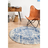 Slana Transitional White Navy Round Designer Rug - Rugs Of Beauty - 4