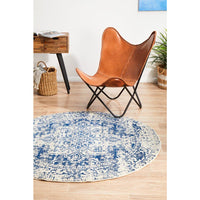 Slana Transitional White Navy Round Designer Rug - Rugs Of Beauty - 3